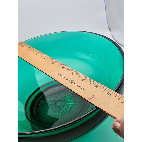 Vintage Emerald Forest Green Glass Serving Punch Bowl Brass Pedestal Base Decor - Picture 6 of 7